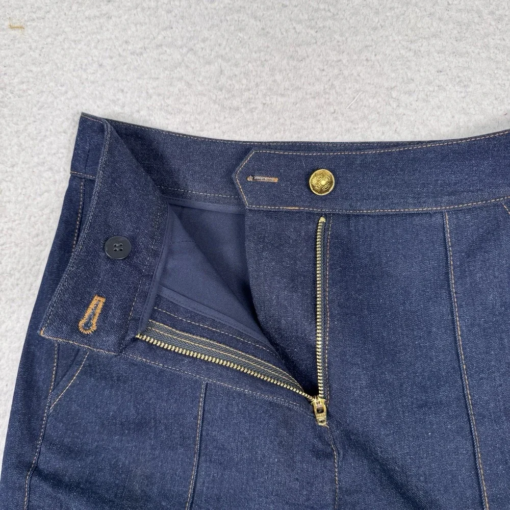 Veronica Beard Jeans Womens 2 High Rise Flare Blue Pintuck Seam Blue Gold Button